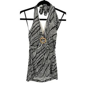 Banana Republic Vintage Black White Stretch Tank Top Halter Neck Summer Beach M